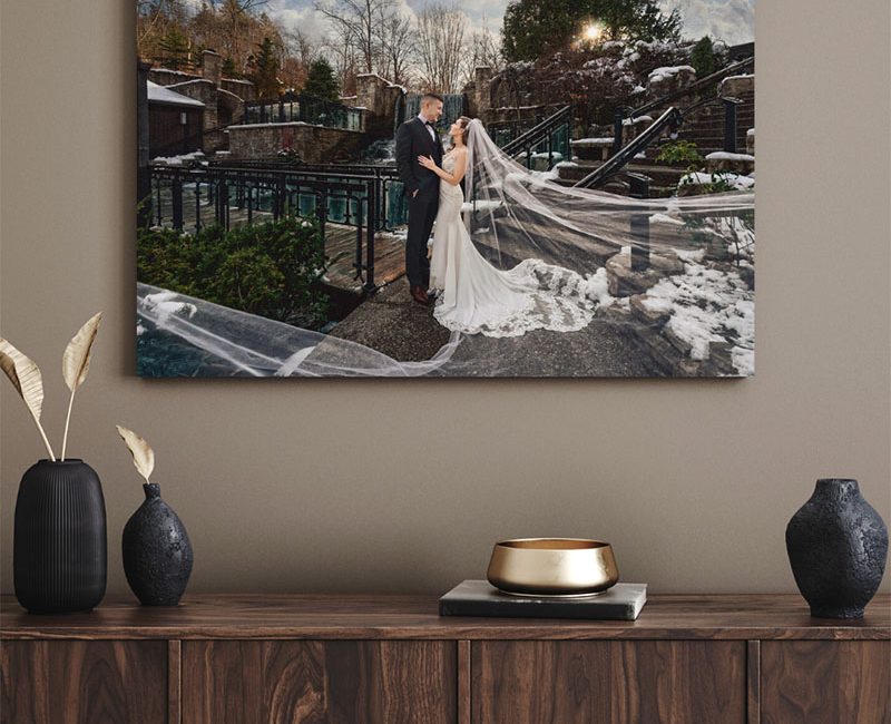 An example of a stunning signature wedding portrait print of a bride and groom